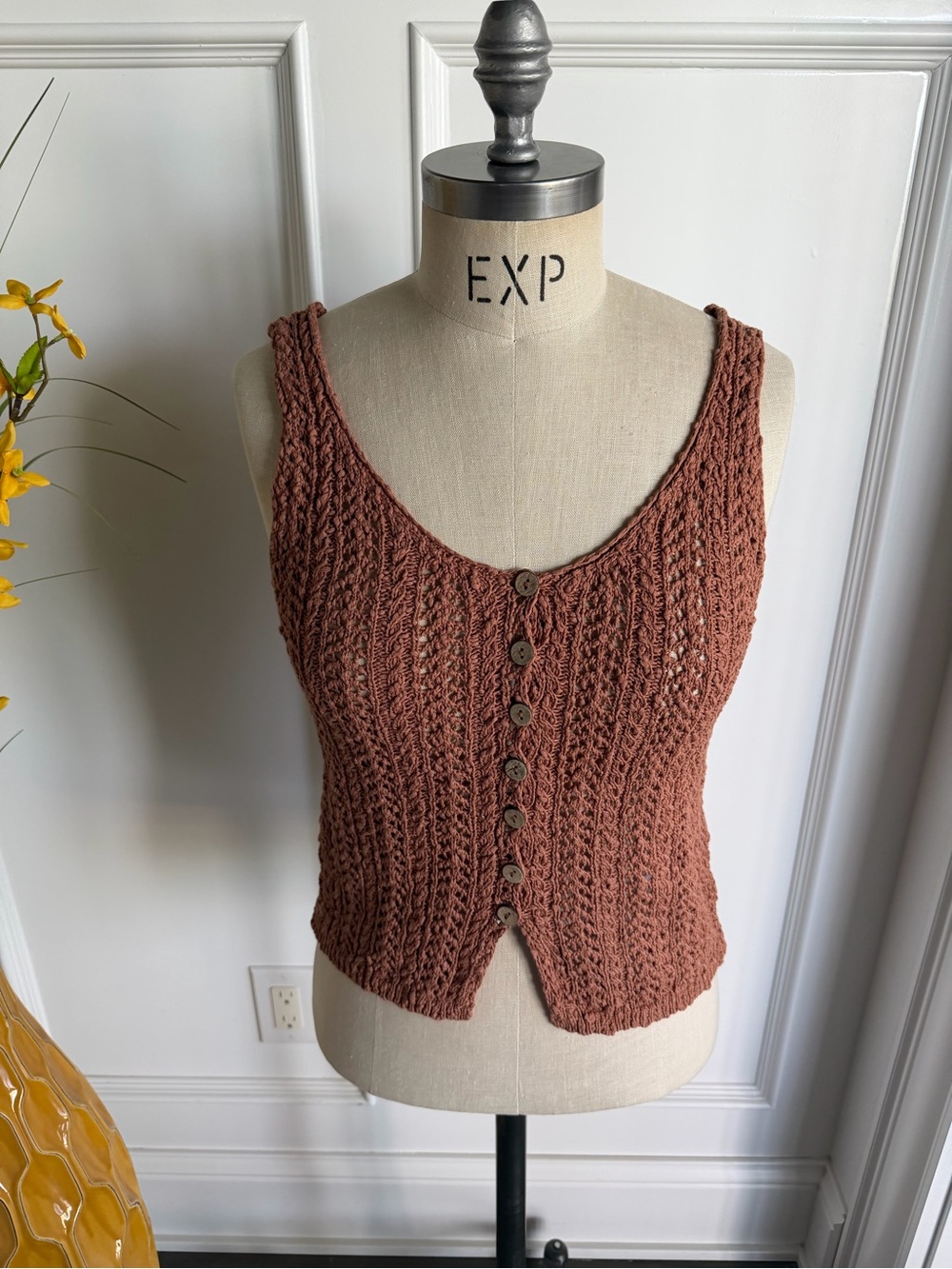 Blu Pepper Rust Brown Button Up Crocheted Tank Top